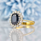 Ellibelle Jewellery Vintage Sapphire & Diamond 18ct Gold Oval Cluster Ring