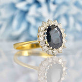 Ellibelle Jewellery Vintage Sapphire & Diamond 18ct Gold Oval Cluster Ring