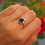 Ellibelle Jewellery Vintage Sapphire & Diamond 18ct White Gold Cluster Ring