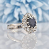 Ellibelle Jewellery Vintage Sapphire & Diamond 18ct White Gold Cluster Ring