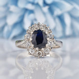 Ellibelle Jewellery Vintage Sapphire & Diamond 18ct White Gold Cluster Ring