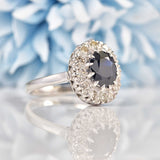 Ellibelle Jewellery Vintage Sapphire & Diamond 18ct White Gold Cluster Ring
