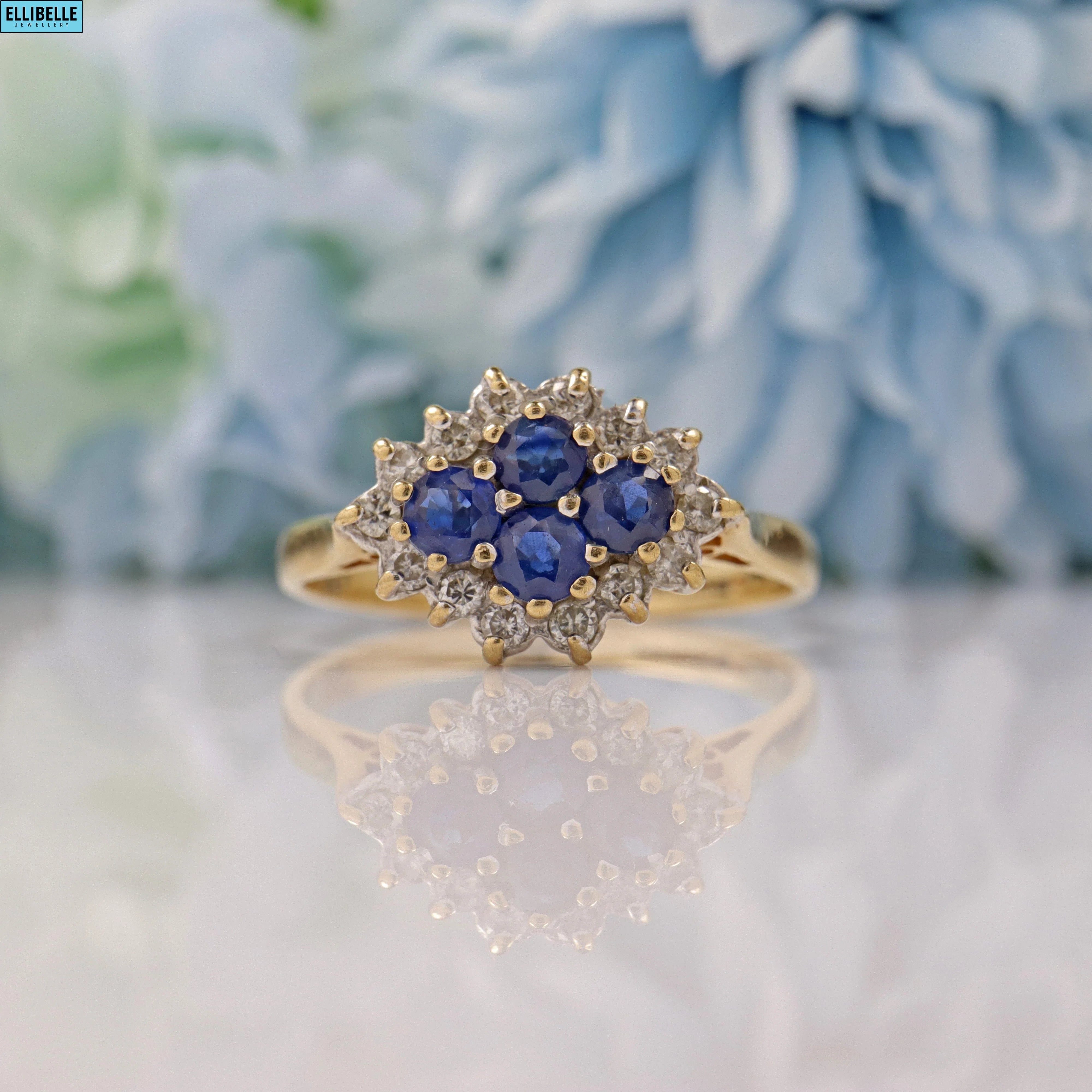 9ct gold sapphire and diamond cluster ring discount