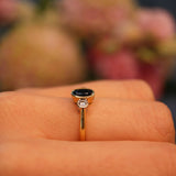 Ellibelle Jewellery Vintage Sapphire & Diamond Bezel Trilogy Ring