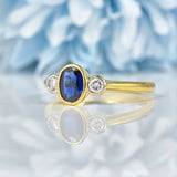 Ellibelle Jewellery Vintage Sapphire & Diamond Bezel Trilogy Ring
