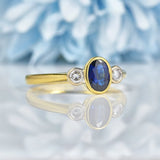 Ellibelle Jewellery Vintage Sapphire & Diamond Bezel Trilogy Ring