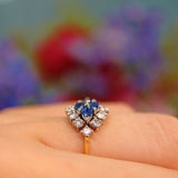 Ellibelle Jewellery Vintage Sapphire & Diamond Boat-Shaped Cluster Ring