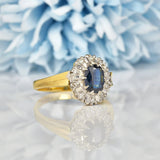 Ellibelle Jewellery VINTAGE SAPPHIRE & DIAMOND CLUSTER RING