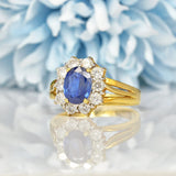 Ellibelle Jewellery VINTAGE SAPPHIRE & DIAMOND GOLD CLUSTER RING