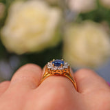 Ellibelle Jewellery VINTAGE SAPPHIRE & DIAMOND GOLD CLUSTER RING