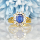 Ellibelle Jewellery VINTAGE SAPPHIRE & DIAMOND GOLD CLUSTER RING