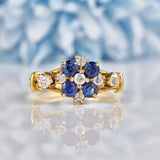 Ellibelle Jewellery Vintage Sapphire & Diamond Gold Flower Cluster Ring