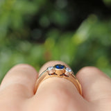 Ellibelle Jewellery Vintage Sapphire & Diamond Three Stone Bezel Ring