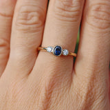 Ellibelle Jewellery Vintage Sapphire & Diamond Three Stone Bezel Ring