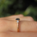 Ellibelle Jewellery Vintage Sapphire & Diamond Three Stone Bezel Ring