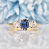 Ellibelle Jewellery Vintage Sapphire & Diamond Three Stone Trilogy Engagement Ring