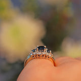Ellibelle Jewellery VINTAGE SAPPHIRE & DIAMOND TRIPLE CLUSTER RING