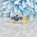 Ellibelle Jewellery VINTAGE SAPPHIRE & DIAMOND TRIPLE CLUSTER RING