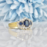 Ellibelle Jewellery VINTAGE SAPPHIRE & DIAMOND TRIPLE CLUSTER RING