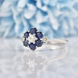 Ellibelle Jewellery Vintage Sapphire & Diamond White Gold Daisy Ring
