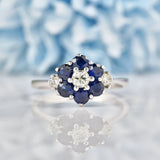 Ellibelle Jewellery Vintage Sapphire & Diamond White Gold Daisy Ring