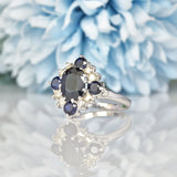 Ellibelle Jewellery VINTAGE SAPPHIRE & DIAMOND WHITE GOLD DRESS RING