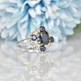 Ellibelle Jewellery VINTAGE SAPPHIRE & DIAMOND WHITE GOLD DRESS RING