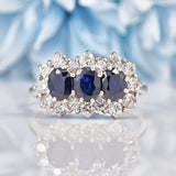 Ellibelle Jewellery Vintage Sapphire & Diamond White Gold Triple Cluster Ring