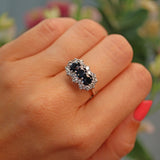Ellibelle Jewellery Vintage Sapphire & Diamond White Gold Triple Cluster Ring