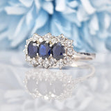 Ellibelle Jewellery Vintage Sapphire & Diamond White Gold Triple Cluster Ring