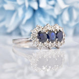 Ellibelle Jewellery Vintage Sapphire & Diamond White Gold Triple Cluster Ring