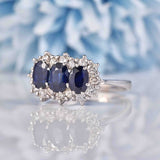 Ellibelle Jewellery Vintage Sapphire & Diamond White Gold Triple Cluster Ring