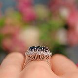 Ellibelle Jewellery Vintage Sapphire & Diamond White Gold Triple Cluster Ring