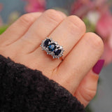 Ellibelle Jewellery Vintage Sapphire & Diamond White Gold Triple Cluster Ring