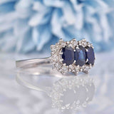 Ellibelle Jewellery Vintage Sapphire & Diamond White Gold Triple Cluster Ring