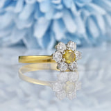 Ellibelle Jewellery Vintage Yellow Diamond 18ct Gold Daisy Cluster Ring