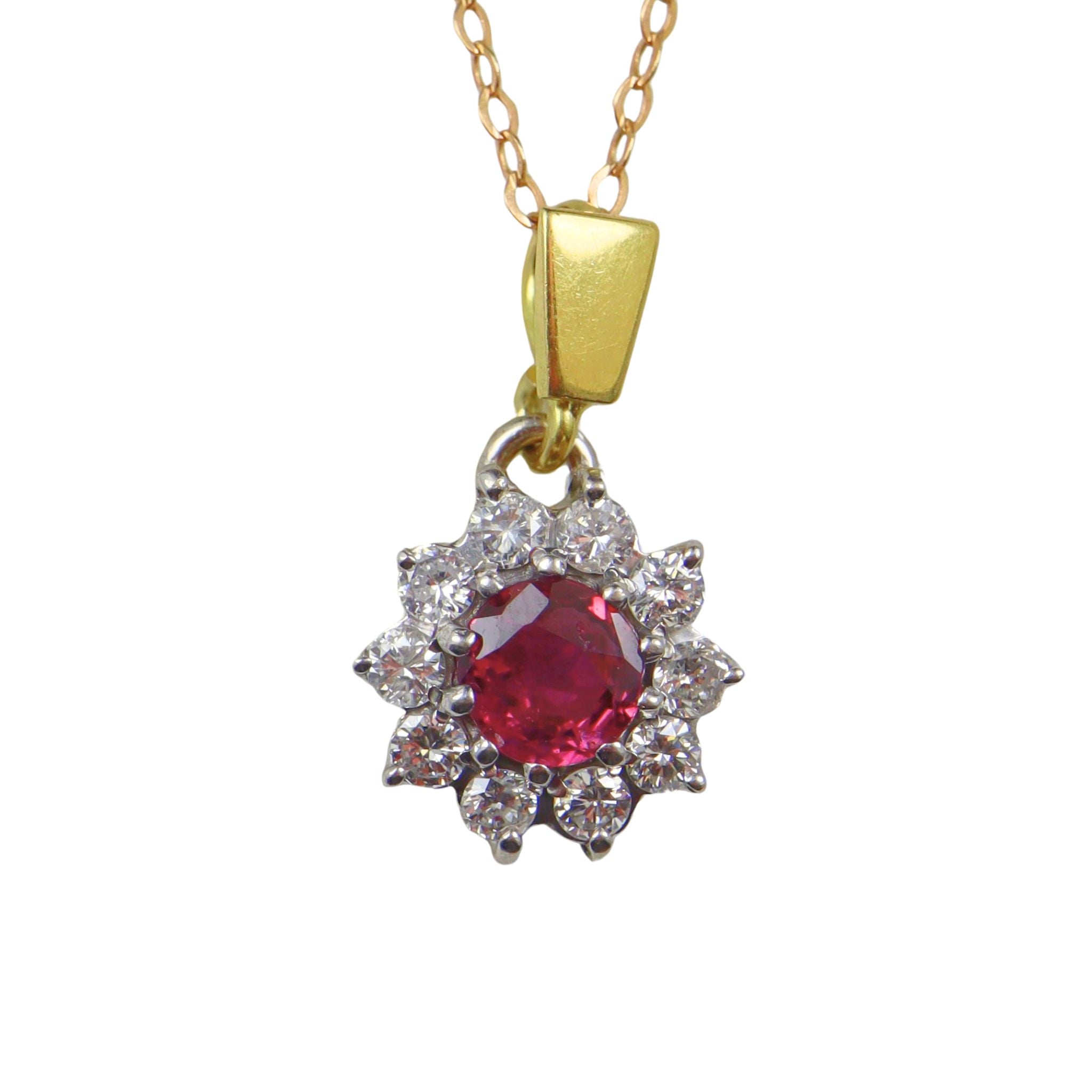 Ruby & Diamond White Gold Cluster Pendant