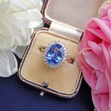 Vintage 1985 Ceylon Sapphire & Diamond 18ct Gold Cluster Engagement Ring (4.60ct)