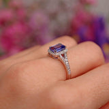 Ellibelle Jewellery Emerald-Cut Tanzanite & Diamond Platinum Halo Ring