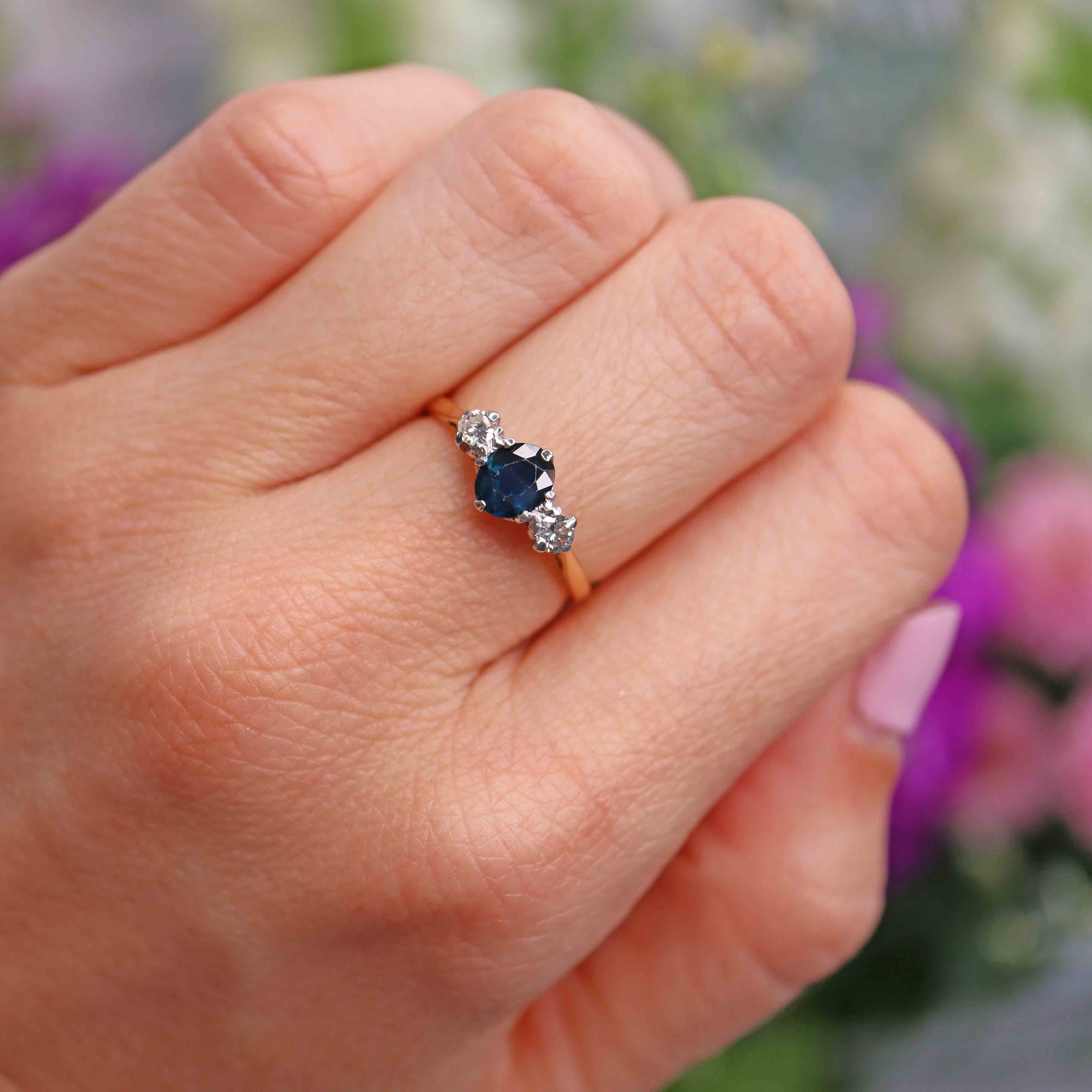 Vintage 1970s Sapphire & Diamond Three-Stone Ring (0.75ct)