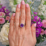 Vintage Amethyst & Diamond 18ct Gold Cluster Ring