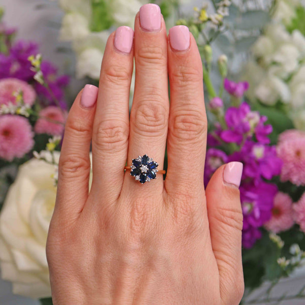 Vintage Sapphire & Diamond Daisy Cluster Ring By Cropp and Farr