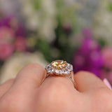 Antique Yellow Topaz & Diamond Platinum Engagement Ring