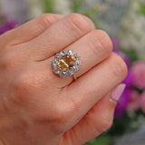 Antique Yellow Topaz & Diamond Platinum Engagement Ring