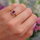 Natural Ruby & Diamond 18ct Gold Cluster Engagement Ring