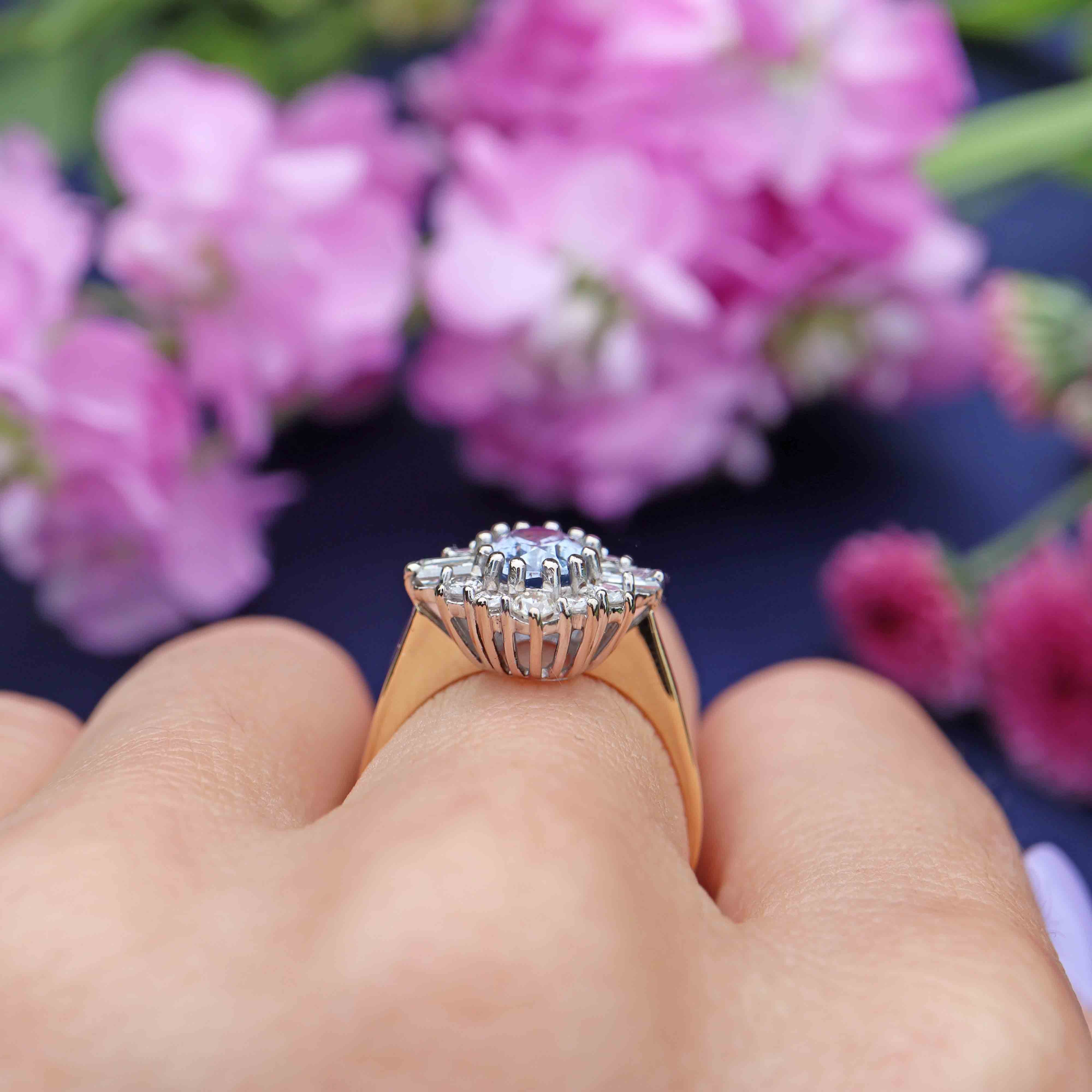 Vintage 1988 Ceylon Sapphire & Diamond 18ct Gold Engagement Ring