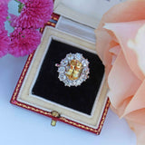 Antique Yellow Topaz & Diamond Platinum Engagement Ring