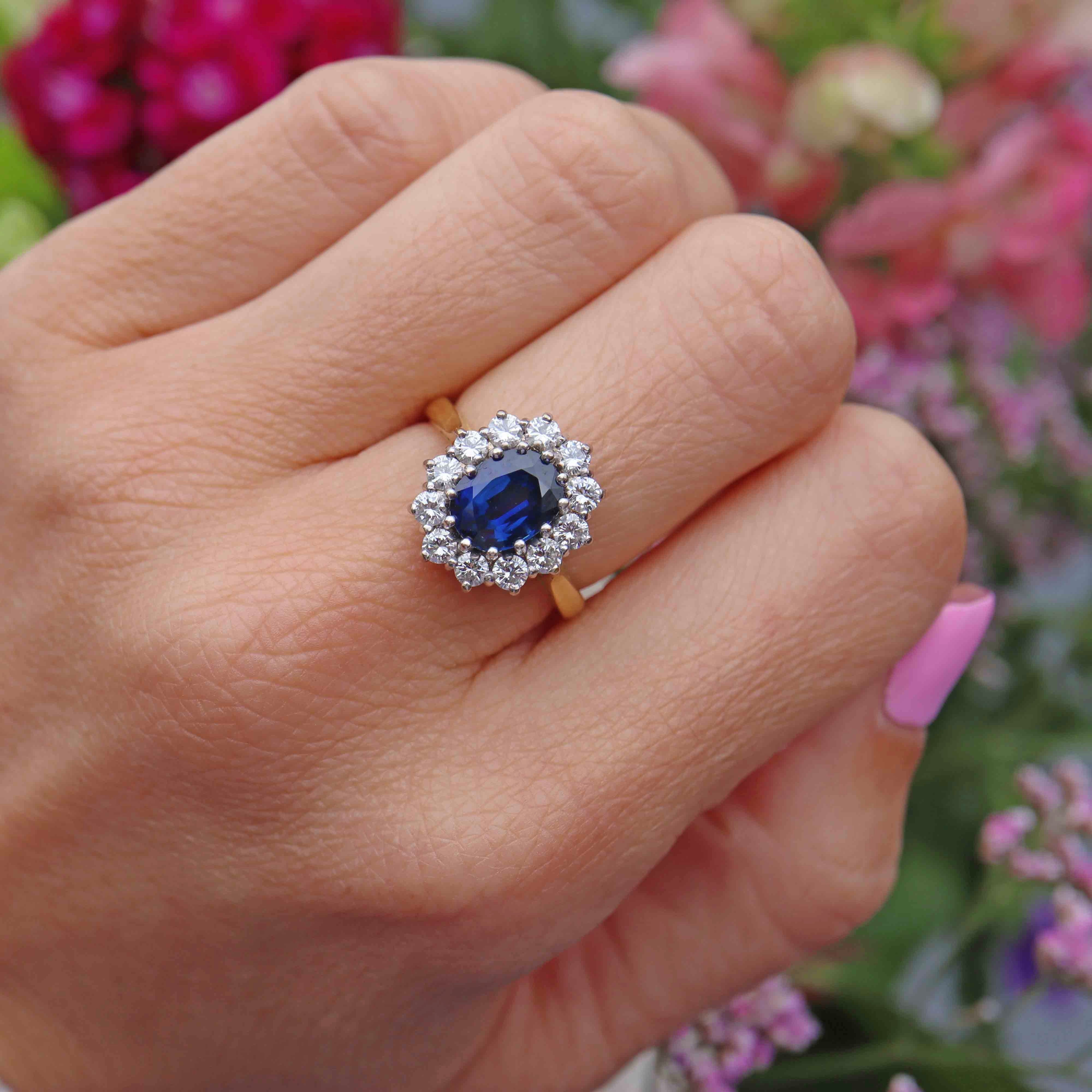 Vintage 1997 Sapphire & Diamond 18ct Gold Cluster Engagement Ring