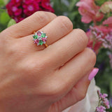 Vintage Tsavorite Garnet, Pink Topaz & Diamond 18ct Gold Ring