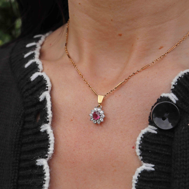 Ruby & Diamond White Gold Cluster Pendant